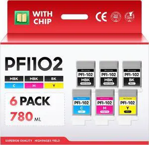 PFI-102 Ink Cartridge 130ml 6-Pack with chip High Yield Replacement Canon imagePROGRAF iPF500 iPF510 iPF600 iPF605 iPF610 iPF650 iPF655 iPF700 iPF710 iPF720 iPF750 iPF755 iPF760 iPF765 Inkjet Printer PFI-102 Ink Cartridge 130ml 6-Pack with chip High Yield Replacement Canon imagePROGRAF iPF500 iPF510 iPF600 iPF605 iPF610 iPF650 iPF655 iPF700 iPF710 iPF720 iPF750 iPF755 iPF760 iPF765 Inkjet Printer