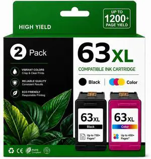 63XL Black and Color Ink Cartridge Combo Pack, 2 Pack 63XL Black and Color Ink Cartridge Combo Pack, 2 Pack