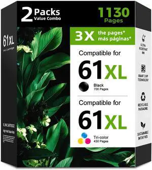 61XL Ink Cartridge Replacement for HP 61 XL (Black Color, 2 Pack) HP61 HP61XL for Envy 4500 5530 2620 4630 2540 4502 3050 1510 4632 4501 2542 2514 2620 4505 3510 4635 3050a 1000 5535 1010 1512 Printer 61XL Ink Cartridge Replacement for HP 61 XL (Black Color, 2 Pack) HP61 HP61XL for Envy 4500 5530 2620 4630 2540 4502 3050 1510 4632 4501 2542 2514 2620 4505 3510 4635 3050a 1000 5535 1010 1512 Printer