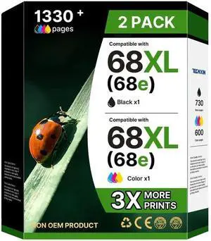 68XL 68e for HP 68 Ink Cartridges, Compatible for HP 68 Ink Cartridges Black/Color Combo Pack, High Yield for HP Ink 68 Work with Envy 6155e 6555e 6100e 6500e, Deskjet 4327 2955 2923 (Black, Color) 68XL 68e for HP 68 Ink Cartridges, Compatible for HP 68 Ink Cartridges Black/Color Combo Pack, High Yield for HP Ink 68 Work with Envy 6155e 6555e 6100e 6500e, Deskjet 4327 2955 2923 (Black, Color)