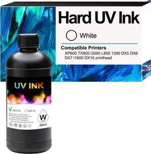 UV Ink White for Hard Materials Compatible with Ep XP600 TX800 i3200 L805 1390 DX5 DX6 DX7 i1600 DX10 printhead for Wood Acrylic, Plastic, Stone Material,etc (500ML) UV Ink White for Hard Materials Compatible with Ep XP600 TX800 i3200 L805 1390 DX5 DX6 DX7 i1600 DX10 printhead for Wood Acrylic, Plastic, Stone Material,etc (500ML)