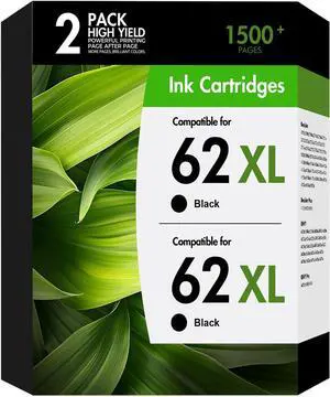 62XL 62 XL Ink Cartridges Black Compatible for HP Envy 7640 5660 2-Pack 62XL 62 XL Ink Cartridges Black Compatible for HP Envy 7640 5660 2-Pack