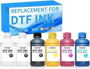 DTF Ink 250ml×6 (CMYK+2 White) Vibrant Durable Anti-Clog PET Film Transfer Ink Compatible with Pro Printers Featuring ET-8550 XP-15000 L1800 L805 R2400 R1390 Printheads DTF Ink 250ml×6 (CMYK+2 White) Vibrant Durable Anti-Clog PET Film Transfer Ink Compatible with Pro Printers Featuring ET-8550 XP-15000 L1800 L805 R2400 R1390 Printheads