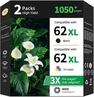 62XL Ink Cartridges Replacement for HP 62 XL Black Color Combo Pack for HP62 HP62XL with Printer Envy 7640 7645 5540 5545 5660 5665 OfficeJet 200 250 5740 5745 5542 5665 5661 5544 5560 5640 5663 5742 62XL Ink Cartridges Replacement for HP 62 XL Black Color Combo Pack for HP62 HP62XL with Printer Envy 7640 7645 5540 5545 5660 5665 OfficeJet 200 250 5740 5745 5542 5665 5661 5544 5560 5640 5663 5742