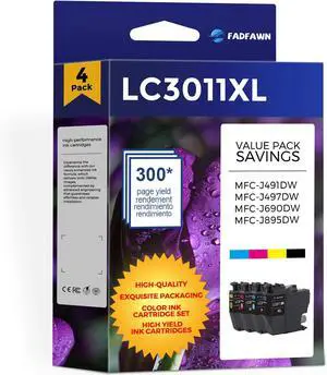 LC3011XL LC3011 Ink Cartridges BK/C/M/Y High Yield Replacement for Brother Ink Cartridges LC3011 LC3013 XL Work with MFC-J497DW MFC-J491DW MFC-J895DW MFC-J690DW Printer (4-Pack) LC3011XL LC3011 Ink Cartridges BK/C/M/Y High Yield Replacement for Brother Ink Cartridges LC3011 LC3013 XL Work with MFC-J497DW MFC-J491DW MFC-J895DW MFC-J690DW Printer (4-Pack)