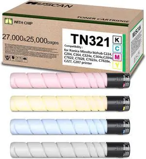 TN321 Toner Cartridge 4-Pack, TN321K TN321C TN321M TN321Y Compatible with Konica Minolta bizhub C224 C224e C284 C284e C364 C364e C7822 C7828 TN321 Toner Cartridge 4-Pack, TN321K TN321C TN321M TN321Y Compatible with Konica Minolta bizhub C224 C224e C284 C284e C364 C364e C7822 C7828