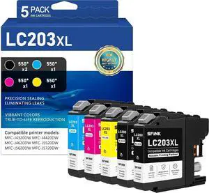 SFINK LC203 XL Ink Cartridges High Yield 5-Pack Replacement for Brother LC203XL LC201XL to use with MFC-J480DW MFC-J880DW MFC-J4420DW MFC-J680DW MFC-J885DW Printer (LC203 LC201 BK/C/M/Y Ink) SFINK LC203 XL Ink Cartridges High Yield 5-Pack Replacement for Brother LC203XL LC201XL to use with MFC-J480DW MFC-J880DW MFC-J4420DW MFC-J680DW MFC-J885DW Printer (LC203 LC201 BK/C/M/Y Ink)