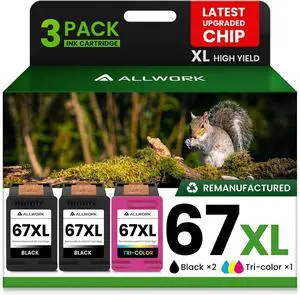 67XL Ink Cartridge Compatible for HP 2755e 2855e, Black+Tri-Color 3-Pack 67XL Ink Cartridge Compatible for HP 2755e 2855e, Black+Tri-Color 3-Pack