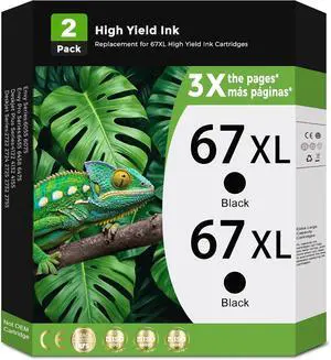 67XL Black Ink Cartridges High-Yield Replacement for HP Ink 67 HP67 XL HP67XL for DeskJet 2827e 2855e 4155e 2755e 2700e 4255e 2852e 2700 2800 4100 2752 Envy 6000 6055 6055e 6400 6455e Printer (2-Pack) 67XL Black Ink Cartridges High-Yield Replacement for HP Ink 67 HP67 XL HP67XL for DeskJet 2827e 2855e 4155e 2755e 2700e 4255e 2852e 2700 2800 4100 2752 Envy 6000 6055 6055e 6400 6455e Printer (2-Pack)