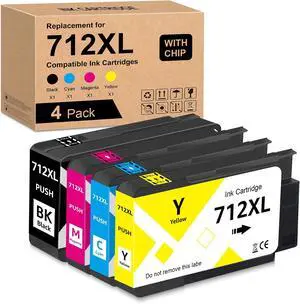 712XL 712 Ink Cartridge High Yield Replacement for HP 712XL Ink Cartridges for Compatible for HP Designjet T210 T320 T250 T630 T650 Printers (4 Pack, 80-ML BK, 29-ML C/M/Y) 712XL 712 Ink Cartridge High Yield Replacement for HP 712XL Ink Cartridges for Compatible for HP Designjet T210 T320 T250 T630 T650 Printers (4 Pack, 80-ML BK, 29-ML C/M/Y)