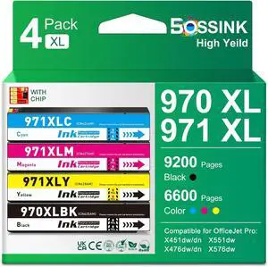 970XL 971XL Ink Cartridges for HP 970 971 Ink (4-Pack, BK/C/M/Y) 970XL 971XL Ink Cartridges for HP 970 971 Ink (4-Pack, BK/C/M/Y)