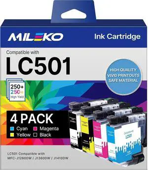 LC501 Ink Cartridges Compatible for Brother LC501 Ink Cartridge LC501XL LC 501 XL LC501 Ink Cartridges for Brother Printer MFC-J1360DW MFC-J1410DW MFC-J1260W Ink (B/C/M/Y, 4 Pack) LC501 Ink Cartridges Compatible for Brother LC501 Ink Cartridge LC501XL LC 501 XL LC501 Ink Cartridges for Brother Printer MFC-J1360DW MFC-J1410DW MFC-J1260W Ink (B/C/M/Y, 4 Pack)