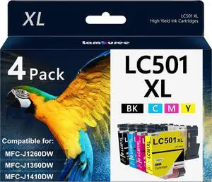 LC501XL High Yield Ink Cartridge Replacment for Brother LC501 LC501XL Compatible with Brother MFC-J1260DW, MFC-J1360DW, MFC-J1410DW (4 Pack, Black, Cyan, Magenta, Yellow) LC501XL High Yield Ink Cartridge Replacment for Brother LC501 LC501XL Compatible with Brother MFC-J1260DW, MFC-J1360DW, MFC-J1410DW (4 Pack, Black, Cyan, Magenta, Yellow)