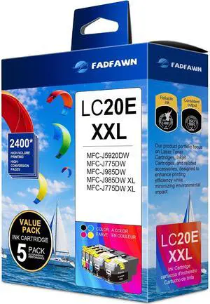 LC20EXXL LC20E Ink Cartridges 5-Pack Super High Yield Replacement for Brother LC20E LC20E-XXL Ink Cartridges Work for MFC-J5920DW MFC-J775DW MFC-J775DW XL MFC-J985DW MFC-J985DW XL Printer (2BK/C/M/Y) LC20EXXL LC20E Ink Cartridges 5-Pack Super High Yield Replacement for Brother LC20E LC20E-XXL Ink Cartridges Work for MFC-J5920DW MFC-J775DW MFC-J775DW XL MFC-J985DW MFC-J985DW XL Printer (2BK/C/M/Y)