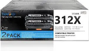 312X CF380X High Yield Black Toner Cartridges 2-Pack, Replacement for HP 312X 312A CF380X CF380A, Compatible with LaserJet Pro MFP M476dw M476nw M476dn 312X CF380X High Yield Black Toner Cartridges 2-Pack, Replacement for HP 312X 312A CF380X CF380A, Compatible with LaserJet Pro MFP M476dw M476nw M476dn