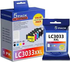 LC3033XXL Ink Cartridges 5-Pack (2BK/C/M/Y) Replacement for Brother Ink LC3033 XXL for MFC-J995DW MFC-J805DW MFC-J815DW Printer LC3033XXL Ink Cartridges 5-Pack (2BK/C/M/Y) Replacement for Brother Ink LC3033 XXL for MFC-J995DW MFC-J805DW MFC-J815DW Printer