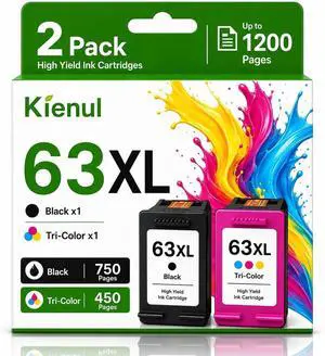 63XL Ink Cartridge Black and Color Combo Pack Replacement for HP 63 63XL Ink Cartridge, Work with OfficeJet 3830 4650 4652 4655 5255 5258 Envy 4520 4512 DeskJet 3630 3632 2130 1112 Printer(2 Pack) 63XL Ink Cartridge Black and Color Combo Pack Replacement for HP 63 63XL Ink Cartridge, Work with OfficeJet 3830 4650 4652 4655 5255 5258 Envy 4520 4512 DeskJet 3630 3632 2130 1112 Printer(2 Pack)