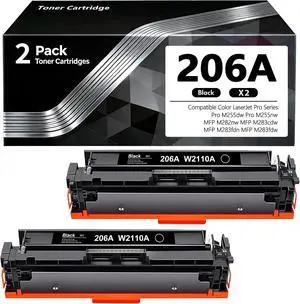 206A Black Toner Cartridges 2Pack (with Chip) Replacement for HP206 206A W2110A 206X W2110X Toner Work for M255dw M255nw MFP M282nw M283 M282 M255 Printer 206A Black Toner Cartridges 2Pack (with Chip) Replacement for HP206 206A W2110A 206X W2110X Toner Work for M255dw M255nw MFP M282nw M283 M282 M255 Printer