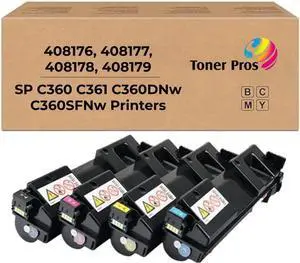 Toner Pros Replacement Toner Cartridge Compatible for Ricoh SP C360 C361 C360DNw C360SFNw Printers 4-Color Pack (408176, 408177, 408178, 408179), High Yield Black 7,000 Pages, Color 5,000 Pages Toner Pros Replacement Toner Cartridge Compatible for Ricoh SP C360 C361 C360DNw C360SFNw Printers 4-Color Pack (408176, 408177, 408178, 408179), High Yield Black 7,000 Pages, Color 5,000 Pages