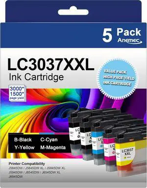 LC3037 LC3037XXL Replacement for Brother LC3037 Ink Cartridges with Super High-Yield Work for MFC-J5945DW MFC-J5845DW MFC-J5845DWXL MFC-J6545DW MFC-J6545DWXL MFC-J6945DW Printers (5 Pack) LC3037 LC3037XXL Replacement for Brother LC3037 Ink Cartridges with Super High-Yield Work for MFC-J5945DW MFC-J5845DW MFC-J5845DWXL MFC-J6545DW MFC-J6545DWXL MFC-J6945DW Printers (5 Pack)