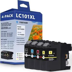 LC101XL LC101 Ink Cartridges Replacement for Brother Printer LC101 LC103 XL Ink Cartridges High Yield - Work with MFC-J870DW MFC-J6920DW MFC-J6520DW MFC-J450DW MFC-J470DW (BK/C/M/Y, 4-Pack) LC101XL LC101 Ink Cartridges Replacement for Brother Printer LC101 LC103 XL Ink Cartridges High Yield - Work with MFC-J870DW MFC-J6920DW MFC-J6520DW MFC-J450DW MFC-J470DW (BK/C/M/Y, 4-Pack)
