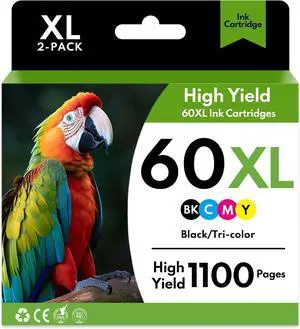 60XL Black/Tri-Color Ink Cartridges High Yield Replacement for HP(2-Pack) 60XL Black/Tri-Color Ink Cartridges High Yield Replacement for HP(2-Pack)