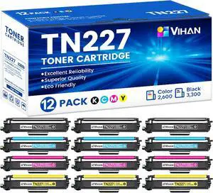 TN227 TN-227BK/C/M/Y Toner Cartridge Replacement for Brother 12 TN-227 Pack TN227 TN-227BK/C/M/Y Toner Cartridge Replacement for Brother 12 TN-227 Pack