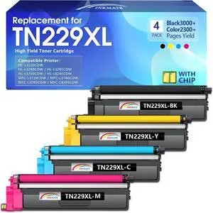 4 Pack TN229XL High Yield Toner Cartridge Replacement for Brother TN229 TN229XL Work with MFC-L3780CDW MFC-L3720CDW HL-L3280CDW HL-L3220CDW HL-L3300CDW HL-L3295CDW Printer(BK/C/M/Y) 4 Pack TN229XL High Yield Toner Cartridge Replacement for Brother TN229 TN229XL Work with MFC-L3780CDW MFC-L3720CDW HL-L3280CDW HL-L3220CDW HL-L3300CDW HL-L3295CDW Printer(BK/C/M/Y)