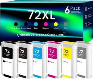 72 Ink Cartridges Latest Upgrade Replacement for 72 C9403A C9370A C9371A C9372A C9373A C9374A, Compatible with HP DesignJet T610 T620 T770 T790 T795 T1100 T1120 T1200 T1300 T2300 (130ml, 6 Pack) 72 Ink Cartridges Latest Upgrade Replacement for 72 C9403A C9370A C9371A C9372A C9373A C9374A, Compatible with HP DesignJet T610 T620 T770 T790 T795 T1100 T1120 T1200 T1300 T2300 (130ml, 6 Pack)