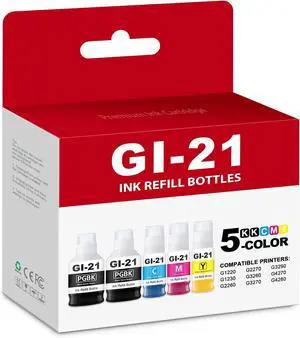 GI-21 Ink Refill Bottle 5-Pack Replacement for Canon GI-21 Ink Refill GI-21 Ink Refill Bottle 5-Pack Replacement for Canon GI-21 Ink Refill