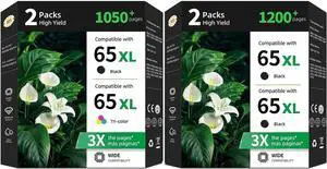 65XL Ink Cartridges 4-Pack Replacement for HP 65 XL Black Color Combo Pack for HP65 HP65XL with Printer Deskjet 3755 3758 3772 3752 3720 3722 2600 2622 2652 2655 2624 2635 2640 Envy 5055 5000 5070 505 65XL Ink Cartridges 4-Pack Replacement for HP 65 XL Black Color Combo Pack for HP65 HP65XL with Printer Deskjet 3755 3758 3772 3752 3720 3722 2600 2622 2652 2655 2624 2635 2640 Envy 5055 5000 5070 505