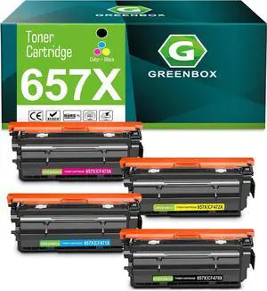 GREENBOX 657X Toner Cartridge CF470X CF471X CF472X CF473X, 4 Pack GREENBOX 657X Toner Cartridge CF470X CF471X CF472X CF473X, 4 Pack