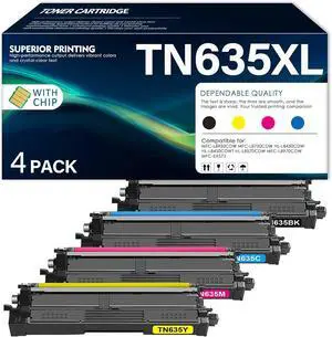 TN635XL Toner Cartridge (with Chip) High Yield Set Replacement for Brother TN-635 TN635 XL TN635XXL for MFC-L8930CDW MFC-L8730CDW HL-L8430CDW HL-L8430CDWT HL-L8570CDW MFC-L8970CDW MFC-EX575, 4 Pack TN635XL Toner Cartridge (with Chip) High Yield Set Replacement for Brother TN-635 TN635 XL TN635XXL for MFC-L8930CDW MFC-L8730CDW HL-L8430CDW HL-L8430CDWT HL-L8570CDW MFC-L8970CDW MFC-EX575, 4 Pack
