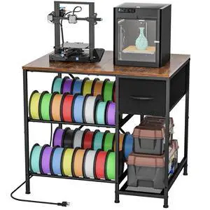 3D Printer Table with Filaments Storage, 3D Printer Stand Storage Rack with Drawer, Wood Desktop Printing Workstation with 4-Tier Spool Holder for Workshop Studio Office 3D Printer Table with Filaments Storage, 3D Printer Stand Storage Rack with Drawer, Wood Desktop Printing Workstation with 4-Tier Spool Holder for Workshop Studio Office