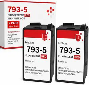 793-5 Red Ink Cartridge 2-Pack, Compatible with Pitney Bowes SendPro C200 C300 C400 C425, DM100i DM125i DM200L Postage Meters, 35ml Replacement Fluorescent Red Ink 793-5 Red Ink Cartridge 2-Pack, Compatible with Pitney Bowes SendPro C200 C300 C400 C425, DM100i DM125i DM200L Postage Meters, 35ml Replacement Fluorescent Red Ink