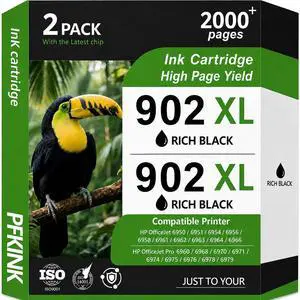 902XL Black Ink Cartridges for HP Printers, 2 Pack Replacement for HP 902 Ink Cartridges, Compatible with OfficeJet Pro 6978 6968 6970 6974 6975 6960 and OfficeJet 6962 6958 6950 6954 6951 902XL Black Ink Cartridges for HP Printers, 2 Pack Replacement for HP 902 Ink Cartridges, Compatible with OfficeJet Pro 6978 6968 6970 6974 6975 6960 and OfficeJet 6962 6958 6950 6954 6951