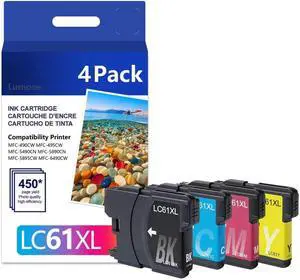 LC61 LC65XL BK/C/M/Y Ink Cartridges High Yield (4-Pack) - Replacement for Brother MFC-490CW MFC-495CW MFC-6490CW MFC-6890CDW Printer LC61 LC65XL BK/C/M/Y Ink Cartridges High Yield (4-Pack) - Replacement for Brother MFC-490CW MFC-495CW MFC-6490CW MFC-6890CDW Printer