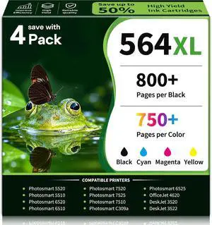564XL Ink Cartridges High Yield (4-Pack, Black/Cyan/Magenta/Yellow) Replacement for HP 564XL Ink Cartridges Work 564 XL for Photosmart 7520 7510 7525 5520 5510 6510 6520 DeskJet 3522 3521 Printer 564XL Ink Cartridges High Yield (4-Pack, Black/Cyan/Magenta/Yellow) Replacement for HP 564XL Ink Cartridges Work 564 XL for Photosmart 7520 7510 7525 5520 5510 6510 6520 DeskJet 3522 3521 Printer