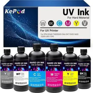 UV Ink for Hard Materials 500ML with UV Printer for EPN XP600 TX800 DX5 DX6 DX7 DX10 i1600 i3200 L805 1390 printhead Compatible for Acrylic Wood etcBlack, Cyan, Magenta, Yellow, White, Hard Varnish UV Ink for Hard Materials 500ML with UV Printer for EPN XP600 TX800 DX5 DX6 DX7 DX10 i1600 i3200 L805 1390 printhead Compatible for Acrylic Wood etcBlack, Cyan, Magenta, Yellow, White, Hard Varnish