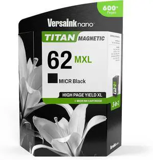 VersaInk-Nano 62 MXL Titan-Magnetic (MICR 3-in-1) Black Ink Cartridge Replacement of 62 and 62 XL, Works with Envy 7640, 5660, 5540, OFFICEJET 5740,5743,5741,8040,5744,250 Mobile,200 Mobile VersaInk-Nano 62 MXL Titan-Magnetic (MICR 3-in-1) Black Ink Cartridge Replacement of 62 and 62 XL, Works with Envy 7640, 5660, 5540, OFFICEJET 5740,5743,5741,8040,5744,250 Mobile,200 Mobile