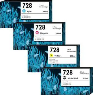 728 Ink Cartridges 300ml Compatible with HP 728 Ink Cartridges for DesignJet T830 T730 Large Format Plotter Printer (4-Pack, 300-ml Matte Black/Cyan/Magenta/Yellow) 728 Ink Cartridges 300ml Compatible with HP 728 Ink Cartridges for DesignJet T830 T730 Large Format Plotter Printer (4-Pack, 300-ml Matte Black/Cyan/Magenta/Yellow)