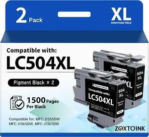 LC504XL Ink Cartridges Replacement for Brother LC504 XL 2 Black LC504XL Ink Cartridges Replacement for Brother LC504 XL 2 Black