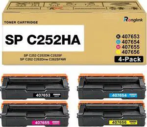 SP C252HA Toner Cartridge 407653 407654 407655 407656, 4-Pack with Chip SP C252HA Toner Cartridge 407653 407654 407655 407656, 4-Pack with Chip
