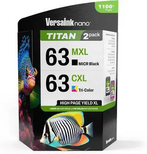 VersaInk-Nano 63 MXL Titan-Magnetic Black & Color 2-Pack - Replaces 63 and 63 XL, Works with DESKJET 1112,2130,3630,OFFICEJET 3830,4650,5200,Envy 4510,4520 VersaInk-Nano 63 MXL Titan-Magnetic Black & Color 2-Pack - Replaces 63 and 63 XL, Works with DESKJET 1112,2130,3630,OFFICEJET 3830,4650,5200,Envy 4510,4520
