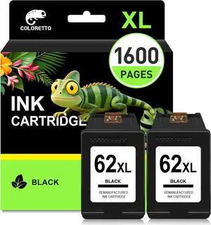 COLORETTO 62XL Ink Cartridges Black for HP 62 Black Ink Cartridges 62 XL COLORETTO 62XL Ink Cartridges Black for HP 62 Black Ink Cartridges 62 XL