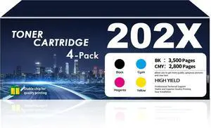 202X Toner Cartridges 4 Pack High Yield (1Black/1Cyan/1Magenta/1Yellow) 202X Toner Cartridges 4 Pack High Yield (1Black/1Cyan/1Magenta/1Yellow)