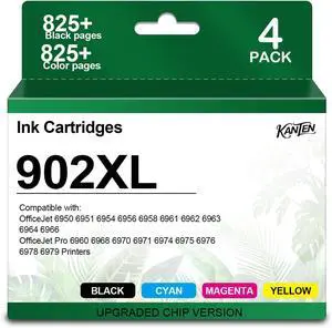 KANTEN 902XL 902 XL Ink Cartridge BK/C/M/Y 4-Pack (with chip) High-Yield KANTEN 902XL 902 XL Ink Cartridge BK/C/M/Y 4-Pack (with chip) High-Yield