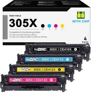 305X High Yield Toner Cartridges 4 Pack: Compatible CE410X CE411X CE412X CE413X Toner Replacement for HP 305X Pro 400 Color M451dn M451nw M451dw Pro 300 Color MFP M375nw M351a Printers(1BK/1C/1M/1Y) 305X High Yield Toner Cartridges 4 Pack: Compatible CE410X CE411X CE412X CE413X Toner Replacement for HP 305X Pro 400 Color M451dn M451nw M451dw Pro 300 Color MFP M375nw M351a Printers(1BK/1C/1M/1Y)