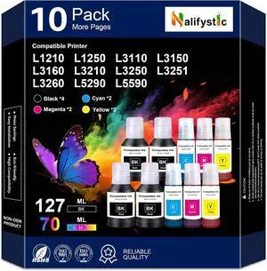 Compatible T544 Ink Refill Bottles Compatible Replacement for L1210 L1250 L3110 L3150 L3160 L3210 L3250 L3251 L3260 L5290 L5590 Printers, 10 Pack Compatible T544 Ink Refill Bottles Compatible Replacement for L1210 L1250 L3110 L3150 L3160 L3210 L3250 L3251 L3260 L5290 L5590 Printers, 10 Pack