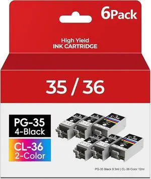 PGI-35 CLI-36 Ink Cartridges PIXMA TR150 TR160 IP110 IP100 Ink for 35 36 Ink Cartridges Compatible for Canon PIXMA TR150 IP110 TR152 mini260 mini320 ip 110 100 TR 150 Printers (4 Black, 2 Color) PGI-35 CLI-36 Ink Cartridges PIXMA TR150 TR160 IP110 IP100 Ink for 35 36 Ink Cartridges Compatible for Canon PIXMA TR150 IP110 TR152 mini260 mini320 ip 110 100 TR 150 Printers (4 Black, 2 Color)